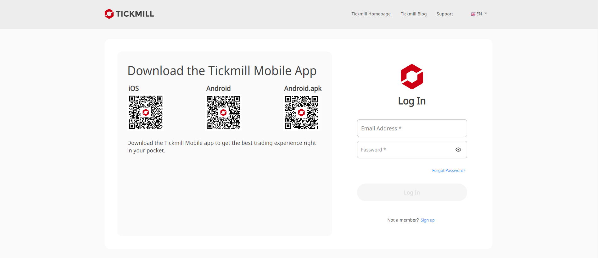 Tickmill Review - Log in