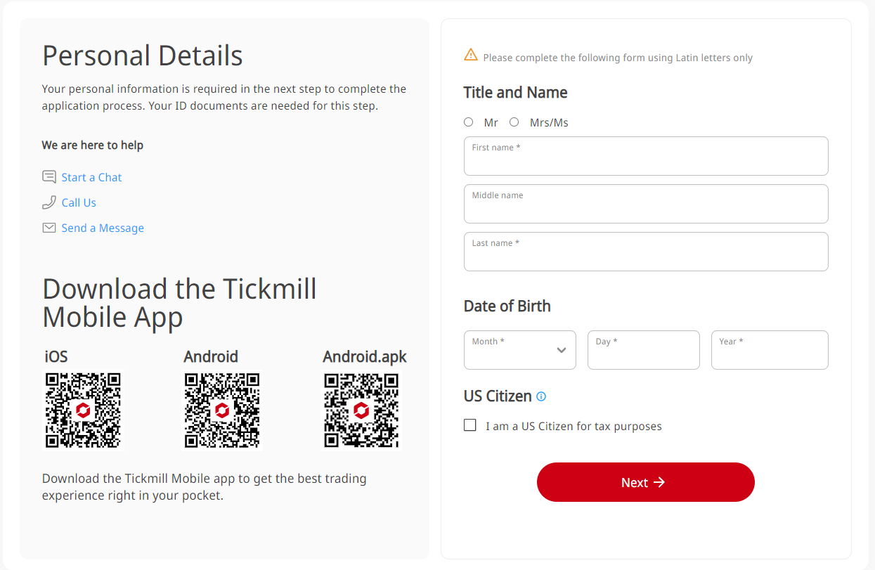 Tickmill Review - Personal Information