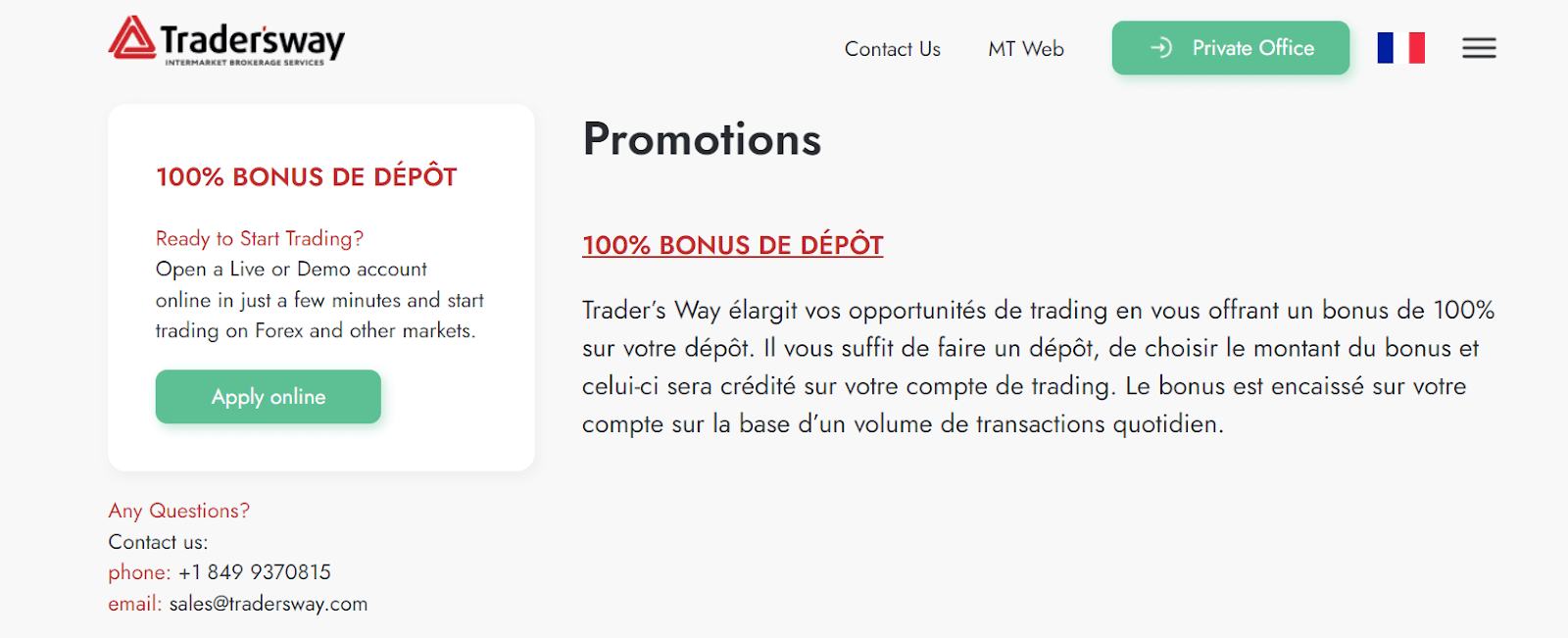 Bonus Trader's Way - Bonus de dépôt de 100%
