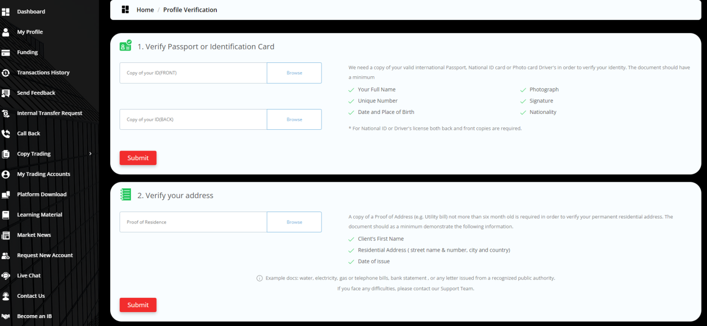 Review of Uniglobe Markets’ User Account — Account verification
