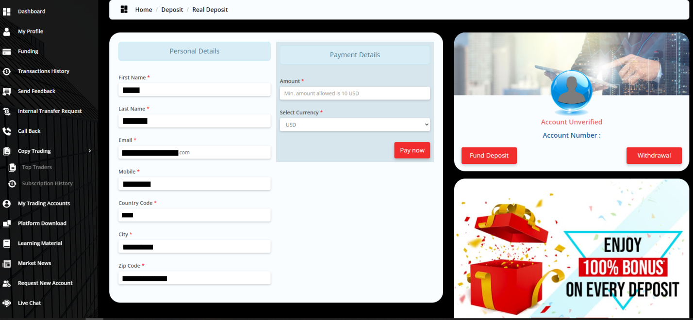 Review of Uniglobe Markets’ User Account — Opening and funding a trading account
