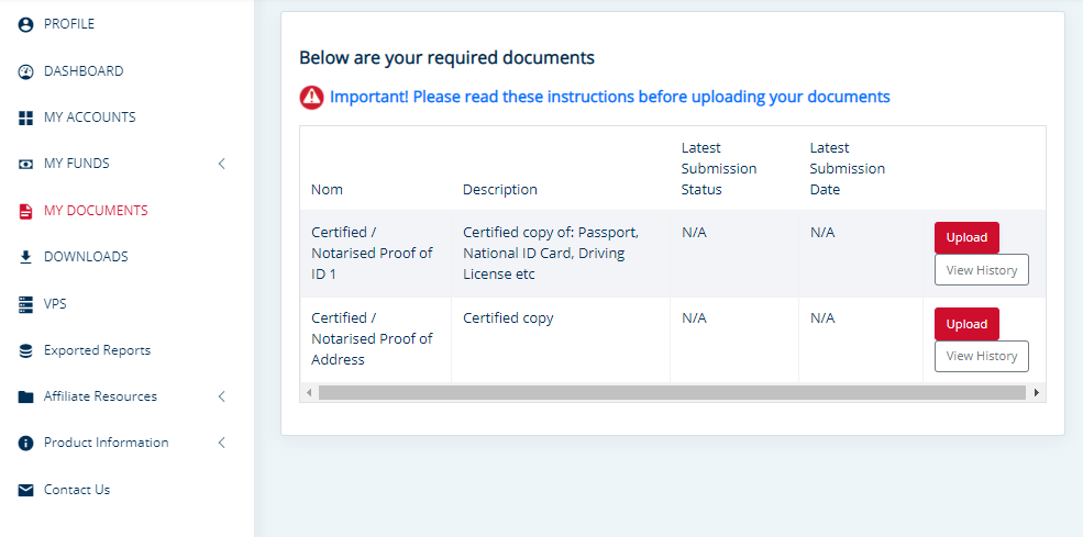 Valutrades Review – Uploading documents