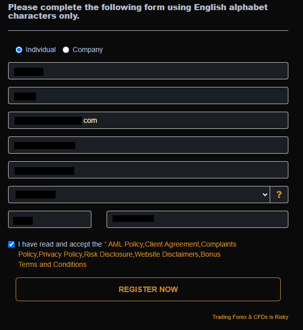Review of Vault Markets’ User Account — Filling out the registration form