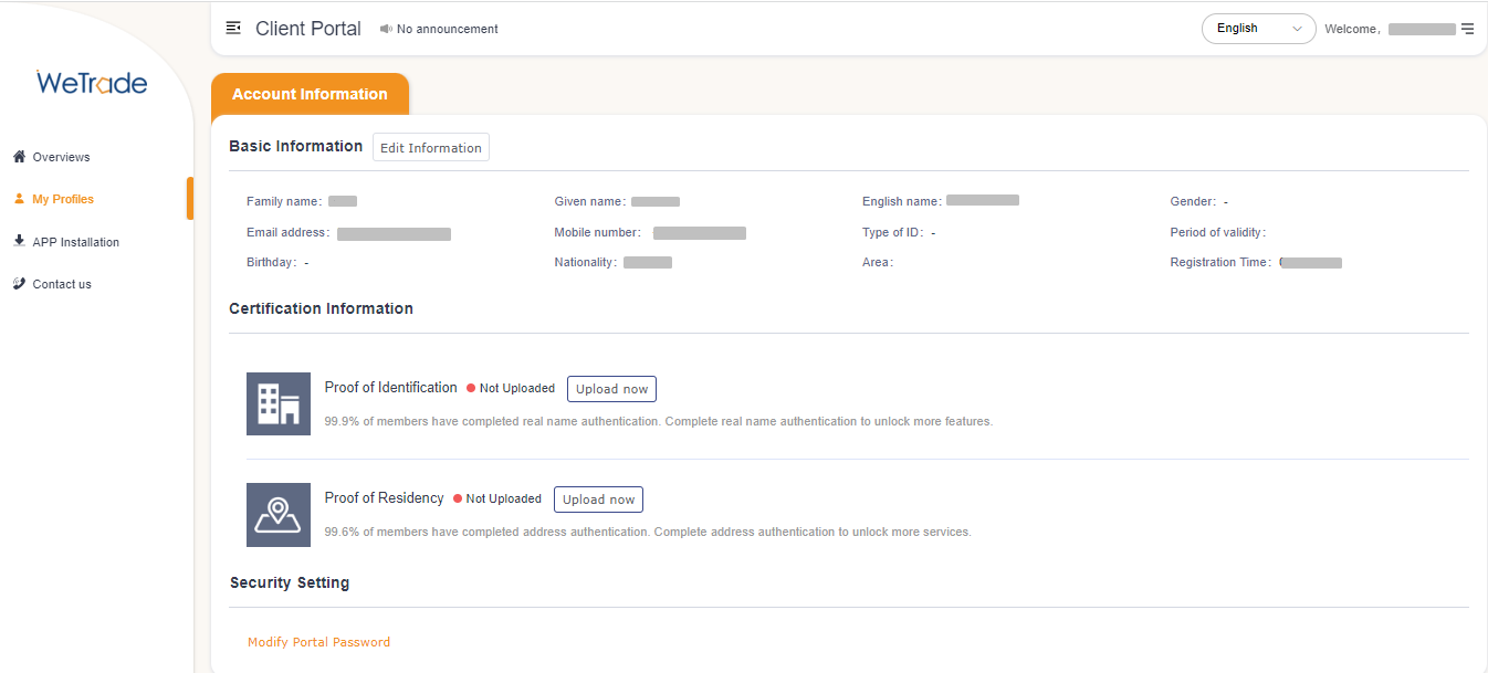 Review of WeTrade’s User Account — Verification