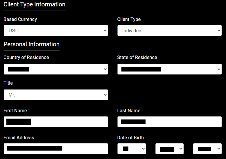 Review of XtreamForex’s User Account — Completing the registration form