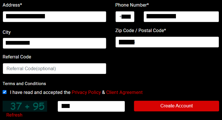 Review of XtreamForex’s User Account — Completing the contact information