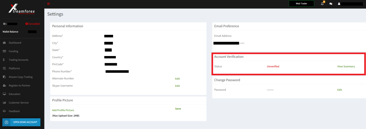 Review of XtreamForex’s User Account — Opening a trading account