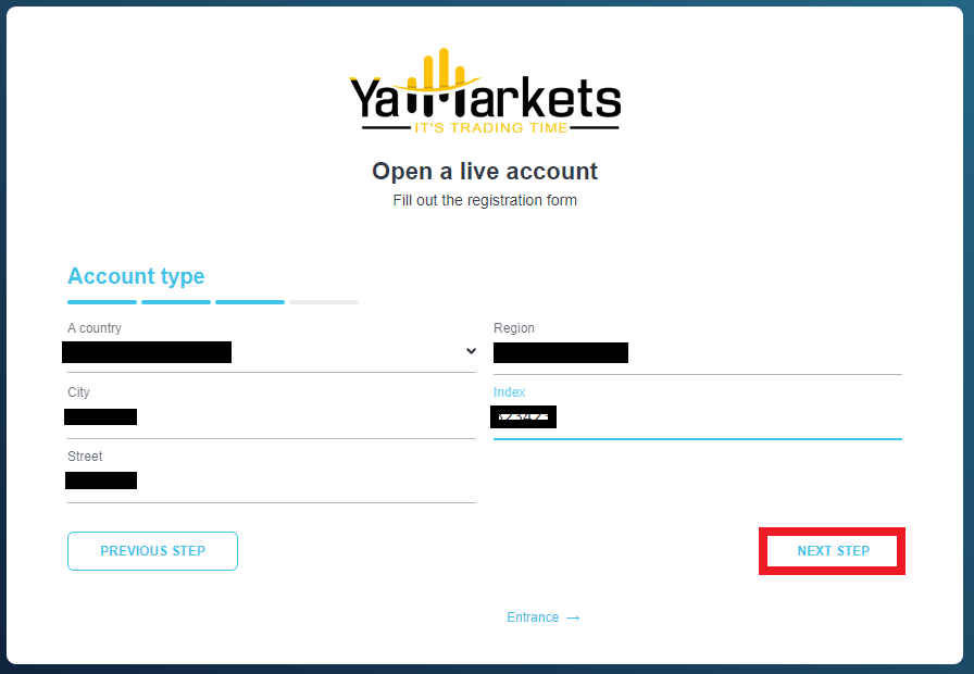Review of YaMarkets’ User Account — Entering your residential address