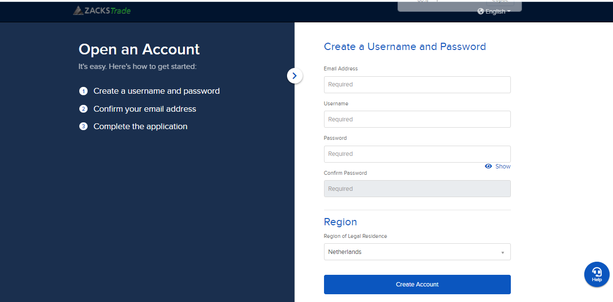 Zacks Trade Review – Filling out the account opening form