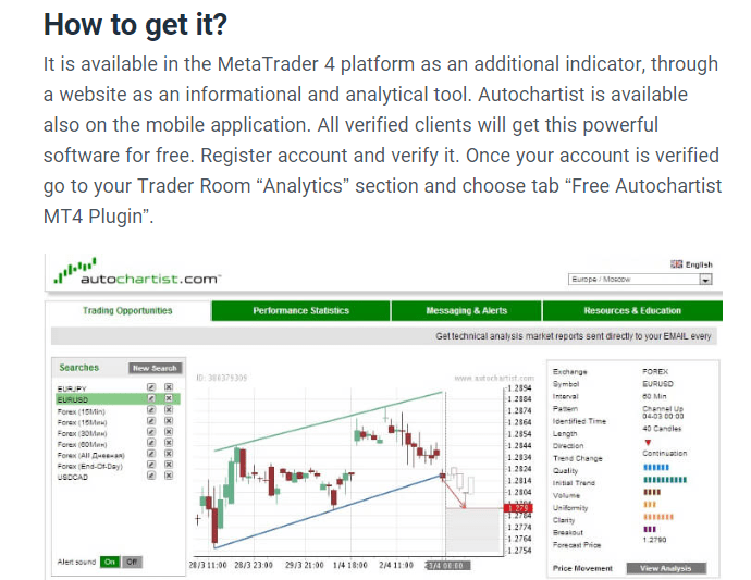 A Markets4you - Autochartist plug-in hasznos eszközei