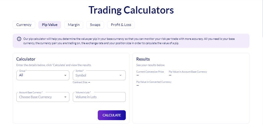 Additional Trading Tools of Fusion Markets - Trading calculators