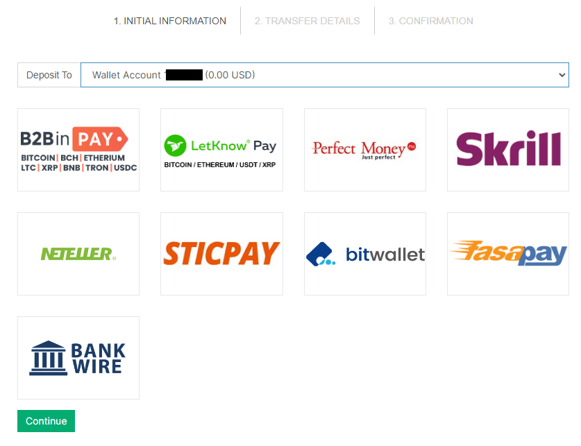 Avaliação do M4Markets' Conta de utilizador - Fazer um depósito
