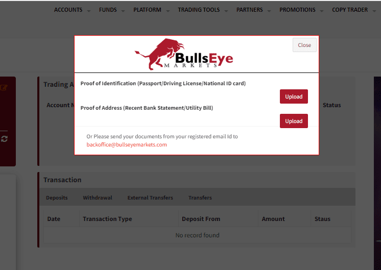 Examen de BullsEye Markets' Compte d'utilisateur - Vérification