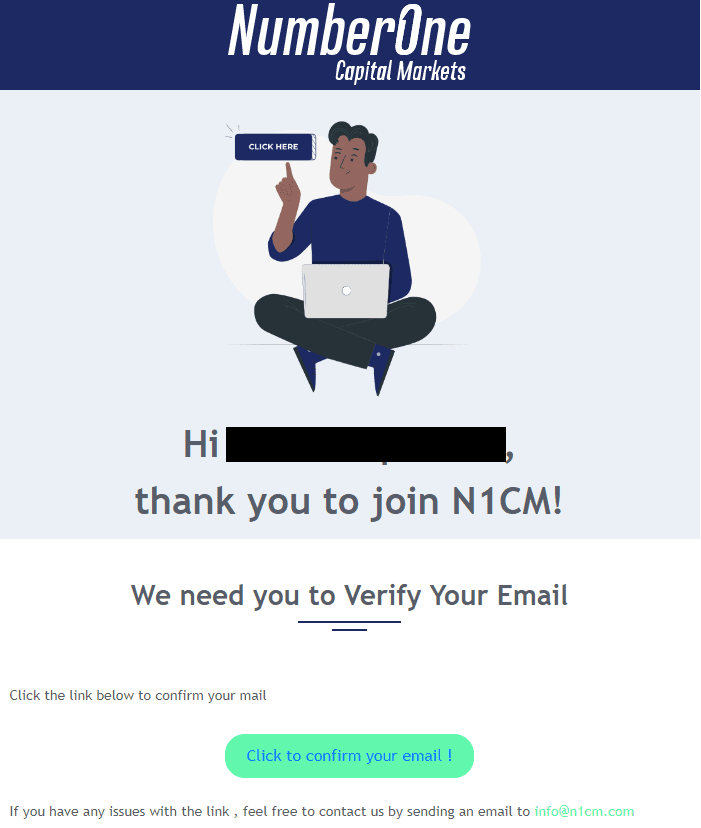 Examen de NumberOne Capital Markets' Compte d'utilisateur - Activation du compte par courrier électronique