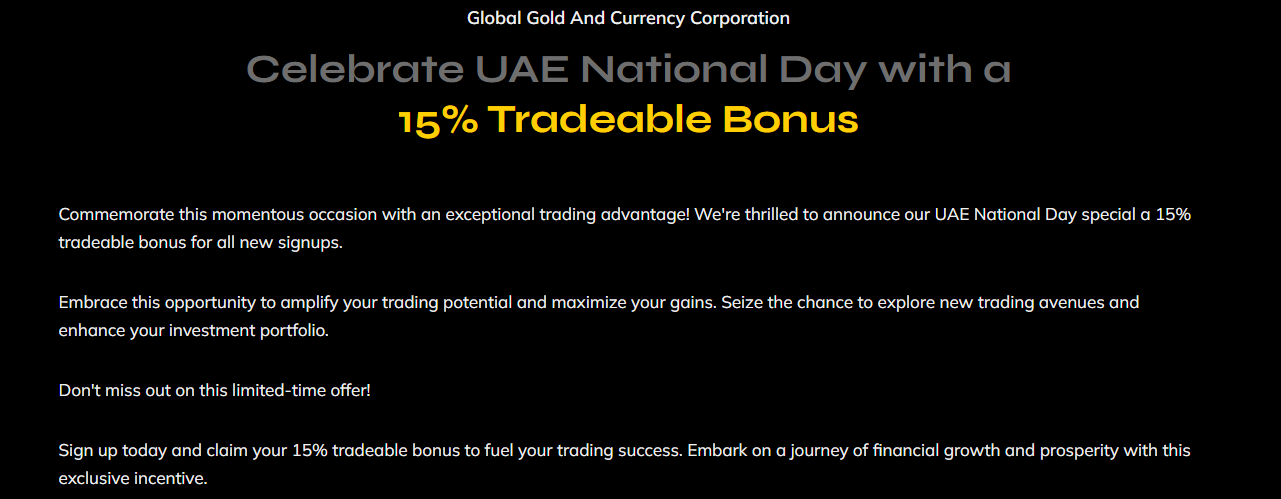 Review of Global Gold and Currency Corporation — 15% Tradeable Bonus