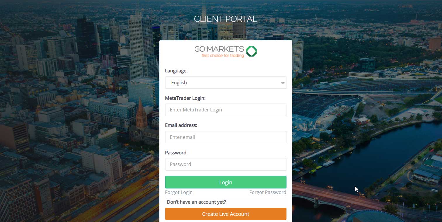 GO Markets Rückblick - Anmeldung zum Benutzerkonto