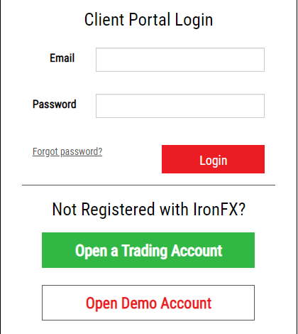 IronFX Przegląd - Logowanie