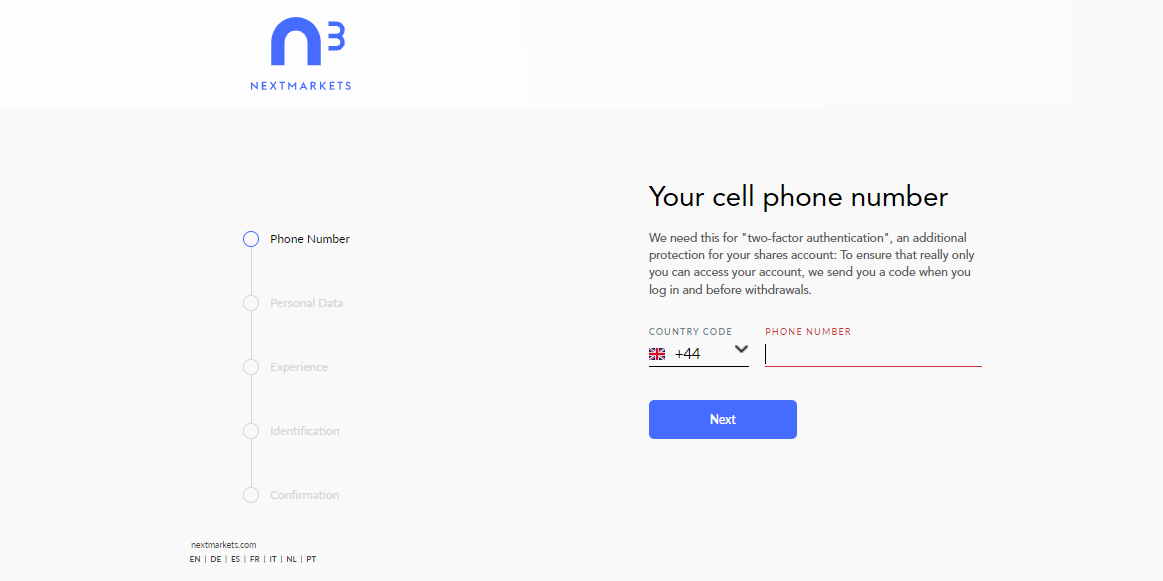 Nextmarkets Revisione - Compilazione del modulo di registrazione