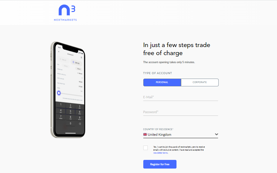Nextmarkets Revisione - Completare la richiesta di un nuovo account