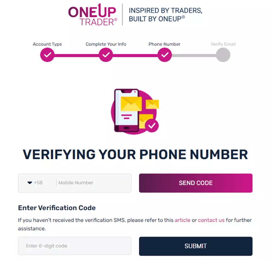 סקירה כללית של חשבון המשתמש של OneUp Trader — הזנת המידע האישי שלך