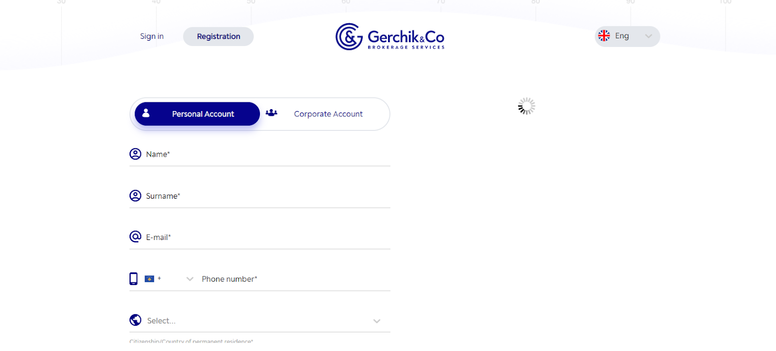 Visión general de la cuenta de usuario de Gerchik&Co' - Registro