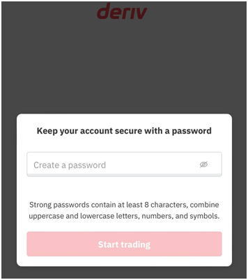 Panoramica del conto personale Deriv- Creare una password