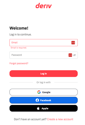 Panoramica del conto personale di Deriv- Accedere al proprio conto
