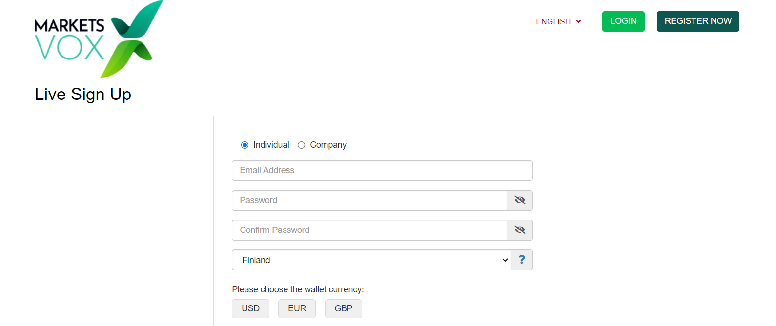 Przegląd konta użytkownika ForexVox- Wypełnij formularz rejestracyjny