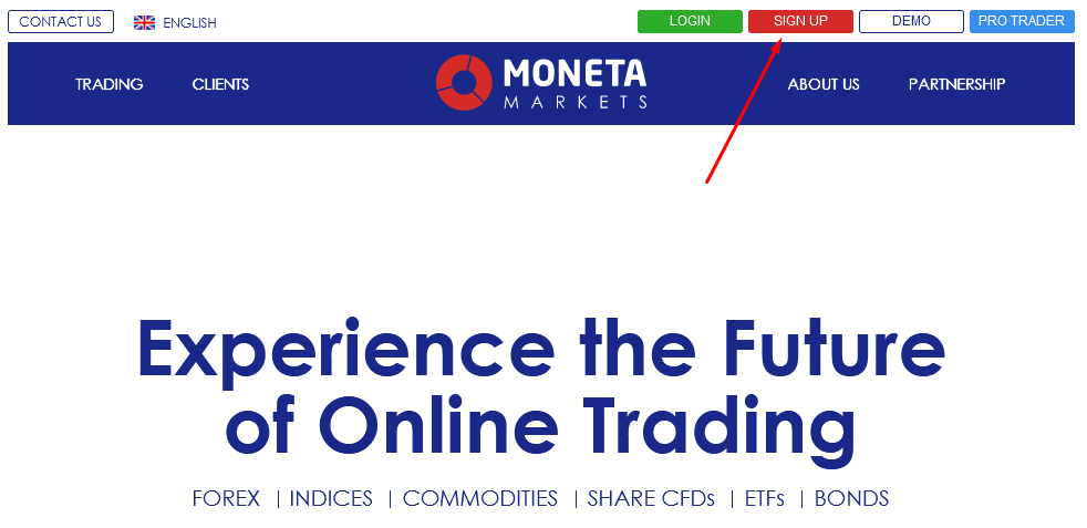 Recensione di Moneta Markets' Account utente - Iniziare la registrazione