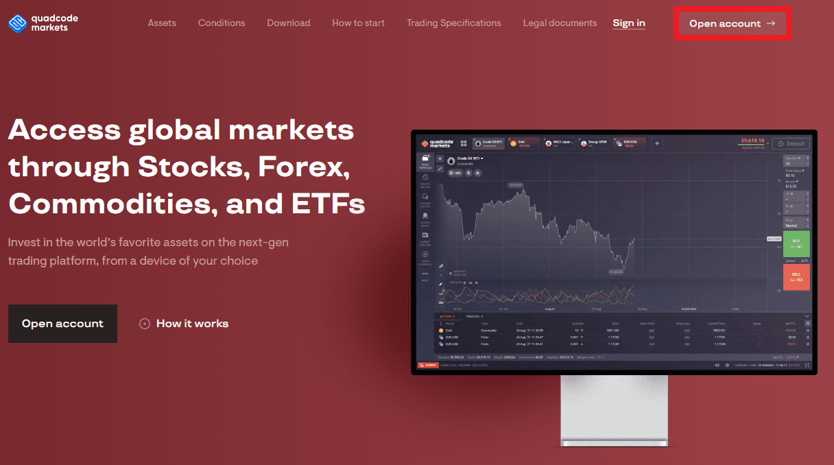 Recensione di Quadcode Markets - Apertura di un conto