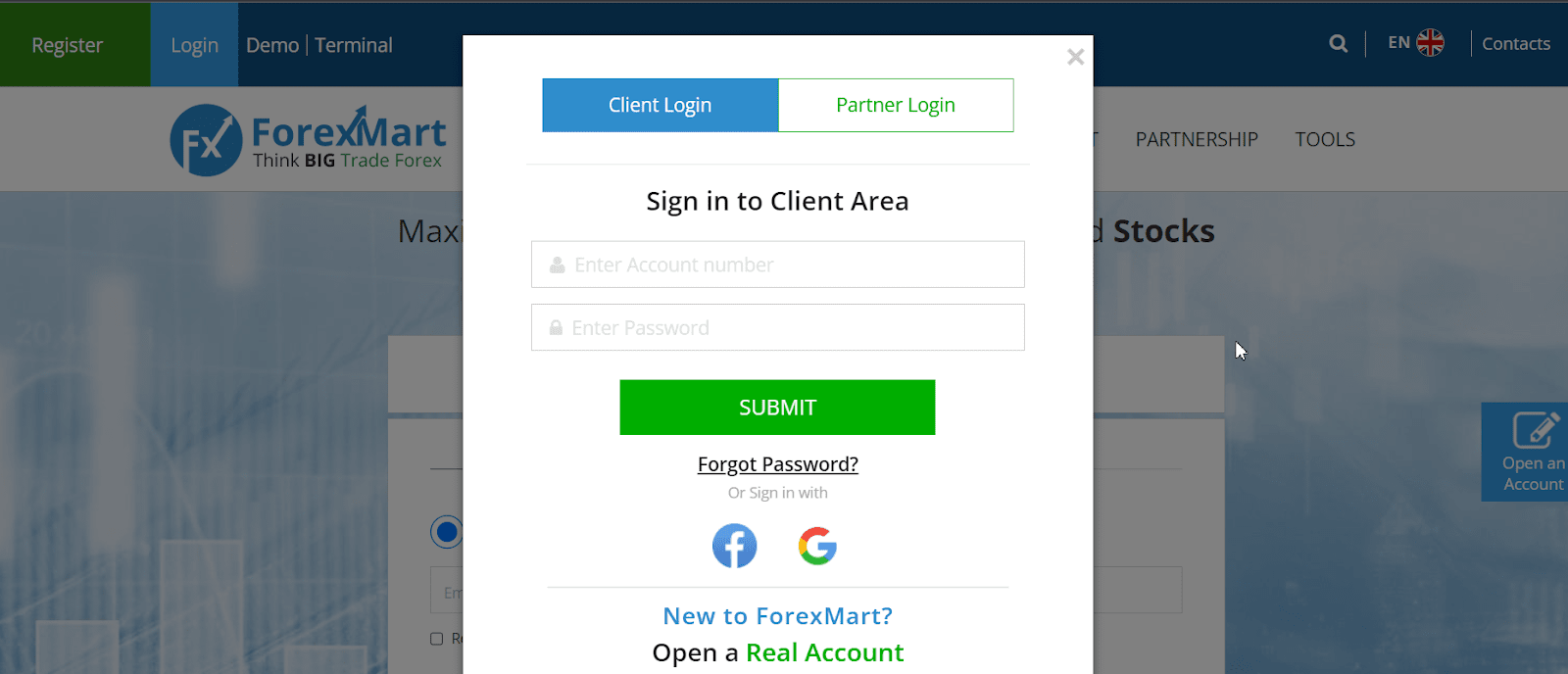 Rever ForexMart - Iniciar sessão