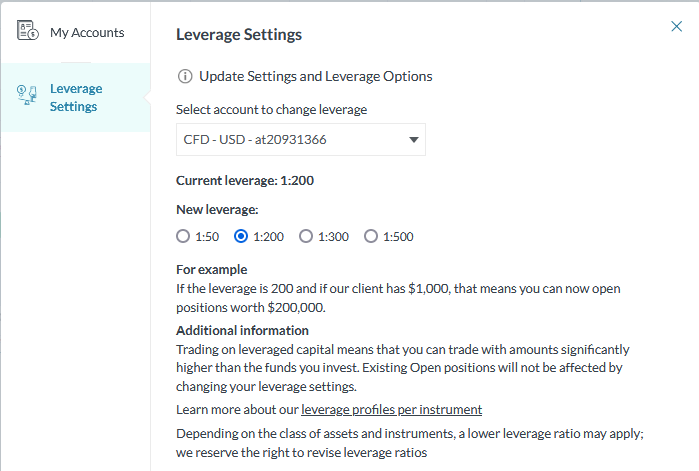 Review of ArgoTrade’s User Account — Set your desired leverage