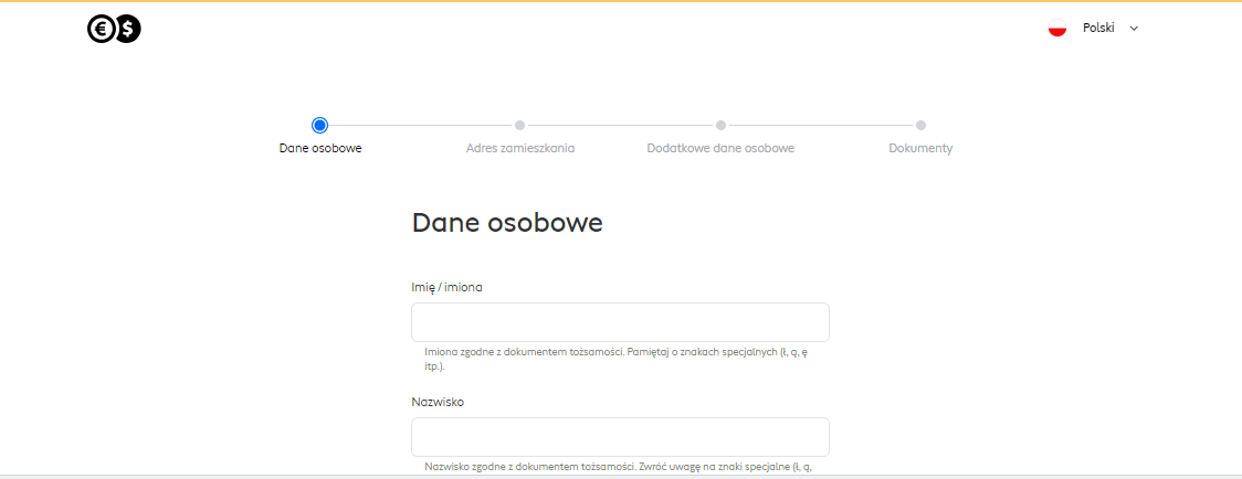 Review of Cinkciarz.pl’s User Account — Fill in the form to open the account
