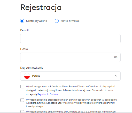 Review of Cinkciarz.pl’s User Account — Fill in the registration form