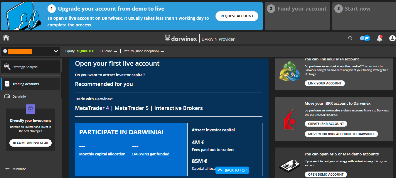 Review of Darwinex User Account — Trading account opening