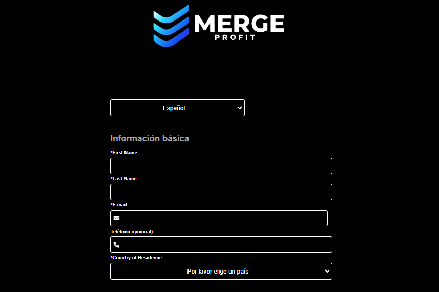 Review of Emerge Profit’s User Account — Account registration form