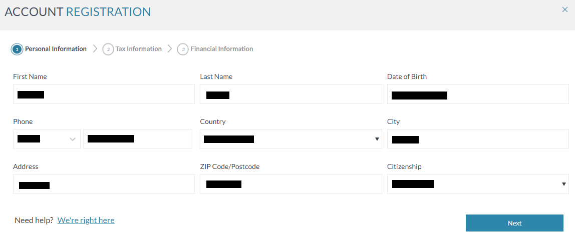 查看 FINQ 的用户帐户 - 输入您的个人数据