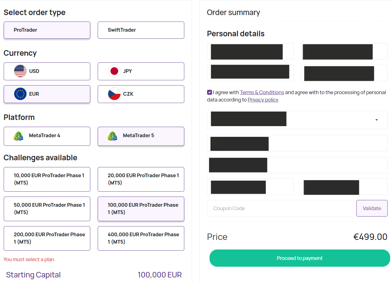 Tinjau Akun Pengguna Fintokei- Berikan data Anda dan tentukan ketentuan perdagangan