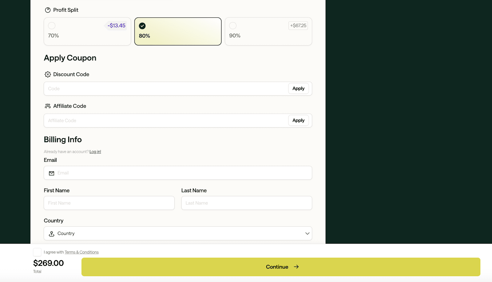 Review of For Traders’ User Account — Provide your payment details