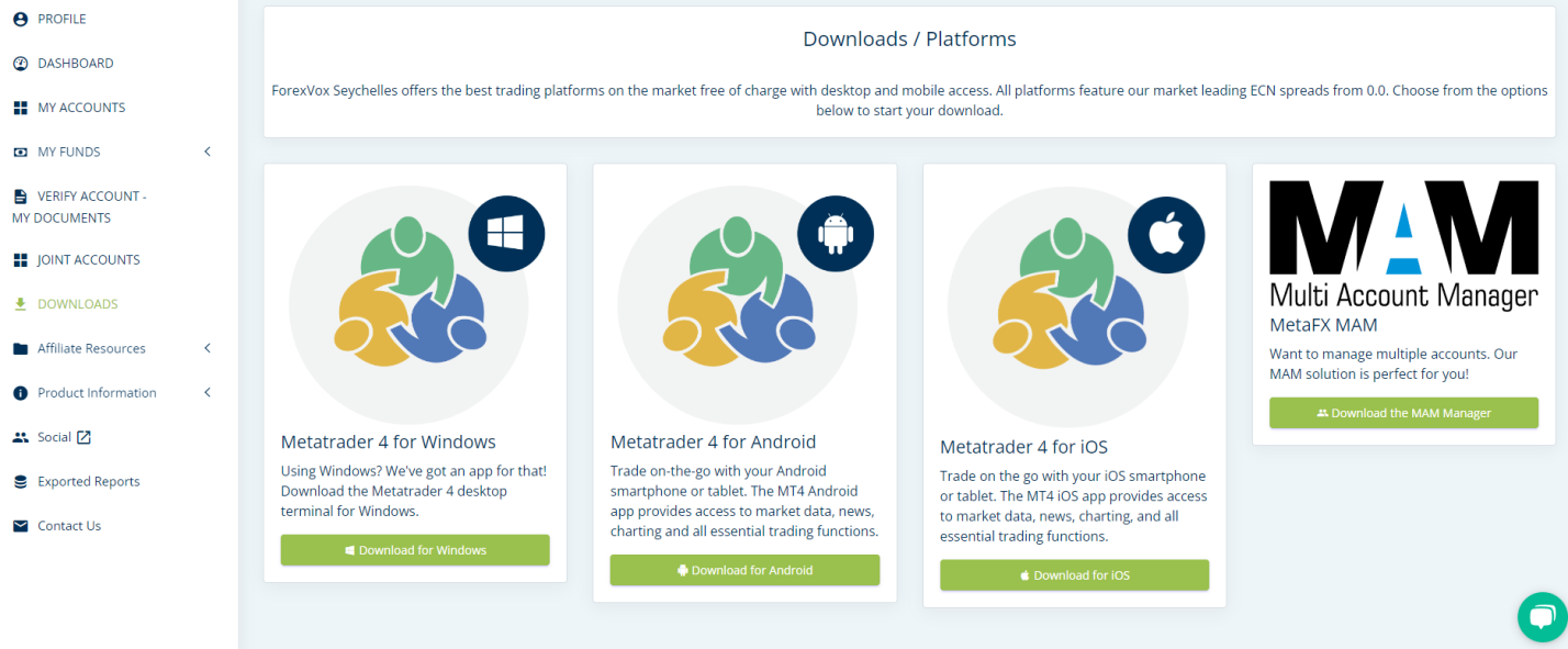 查看 ForexVox 的用户账户 - 选择您的          首选 MT4 平台