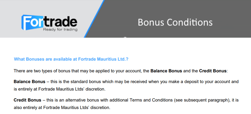 Recensione di Fortrade - Bonus
