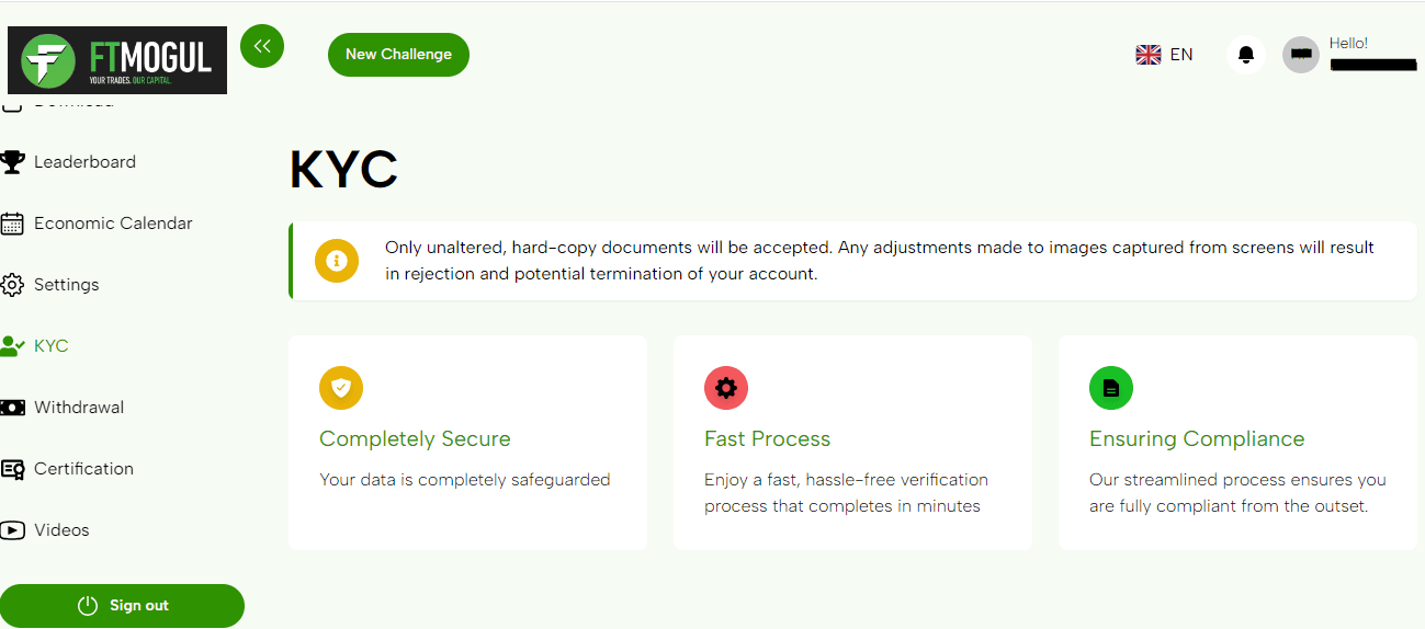 Review of FT Mogul’s User Account — Pass verification
