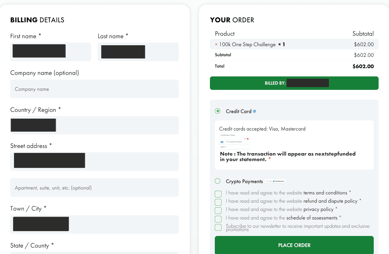 Review of Next Step Funded’s User Account — Second registration step