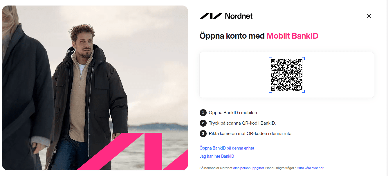 การตรวจสอบบัญชีผู้ใช้ Nordnet — เปิดบัญชีโดยใช้ Mobile BankID