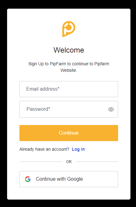 Review of PipFarm’s User Account — Enter account registration details