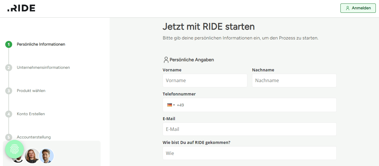 Überprüfung von RIDE's Benutzerkonto - Registrieren