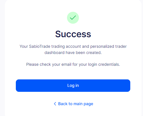 Review of SabioTrade’s user account - Account confirmation
