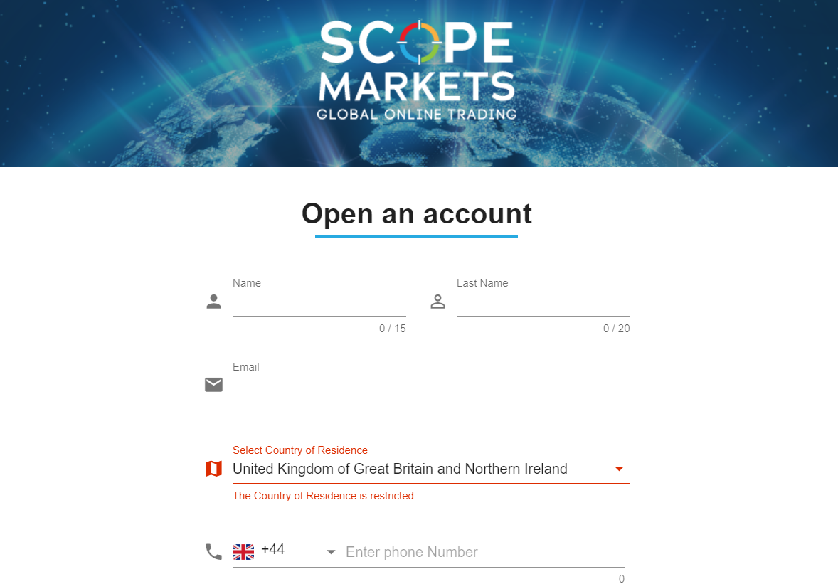 مراجعة Scope Markets'حساب المستخدم - الخطوة الأولى من التسجيل
