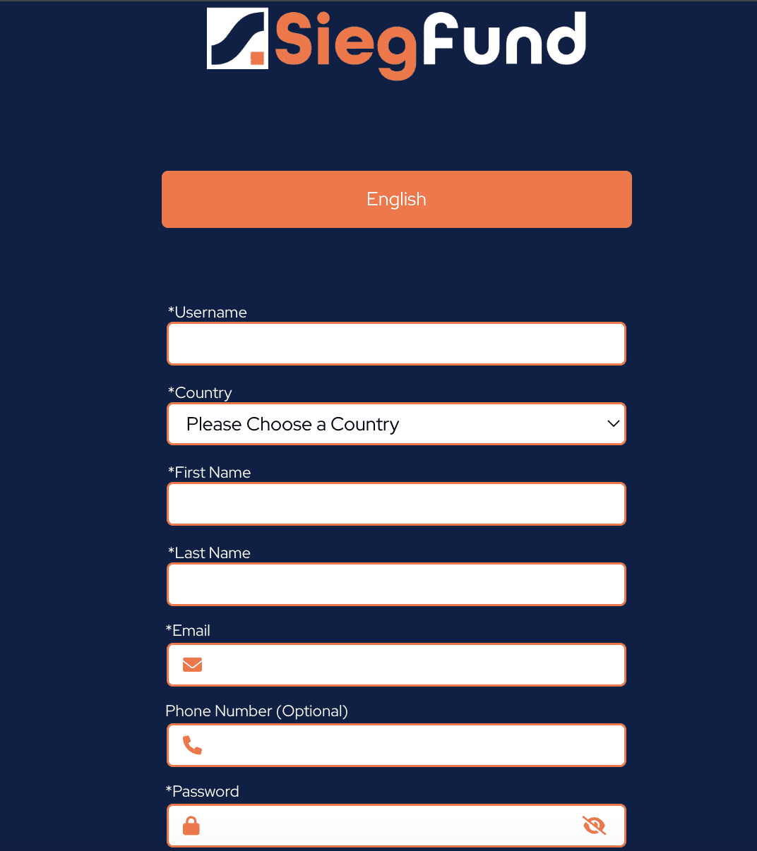 Review of SiegFund’s User Account — Fill in the registration form