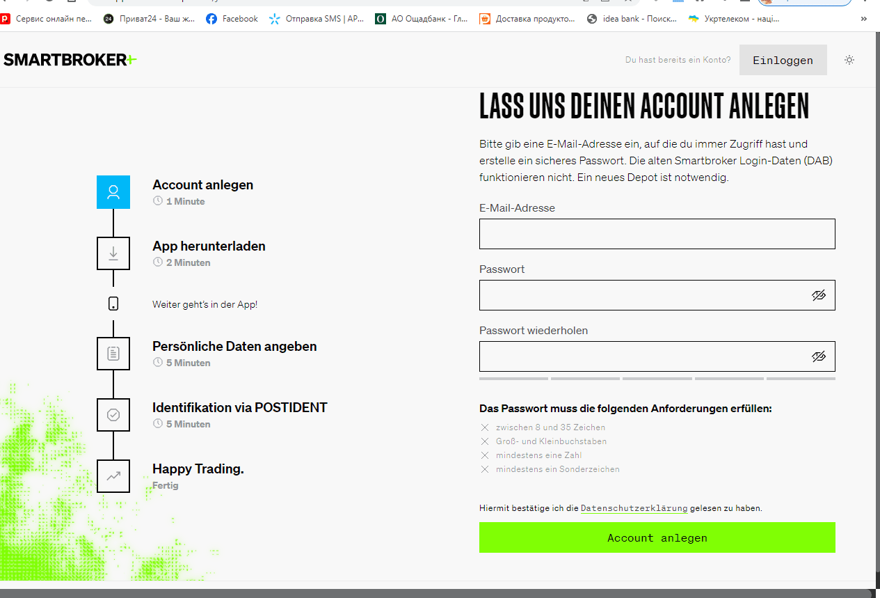 Review of Smartbroker+’s User Account — Create an account